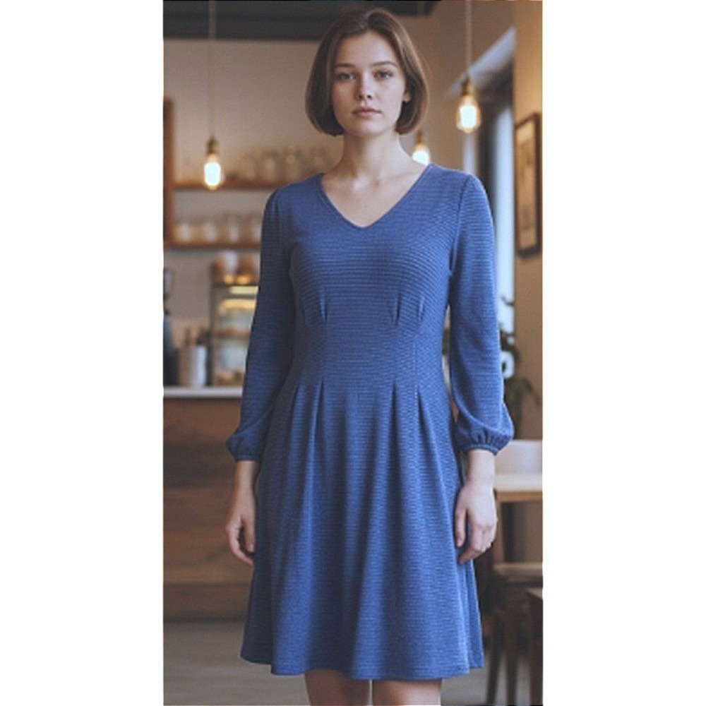 Chenille Royal Blue Dress Women's L Pin‑Tuck Pleated 60s Vintage Style Capsule